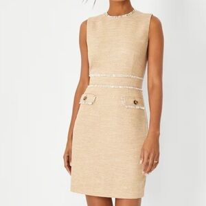 Ann Taylor Tan Sleeveless Sheath Dress Crew Neck